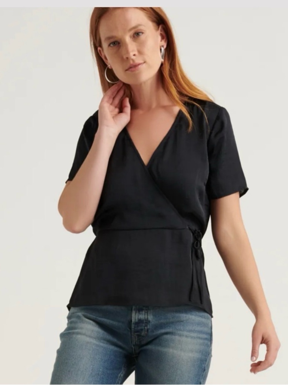 Lucky Brand Black Short-Sleeve Wrap Top